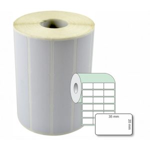 Etiqueta adesiva couchê, 35 x 20 mm x 3 colunas, rolo com 36 metros, para impressoras térmicas