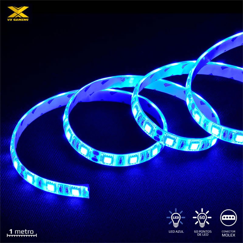 Fita de LED VX Gaming azul com conexão molex 60 pontos de LED 1 metro - LAM1