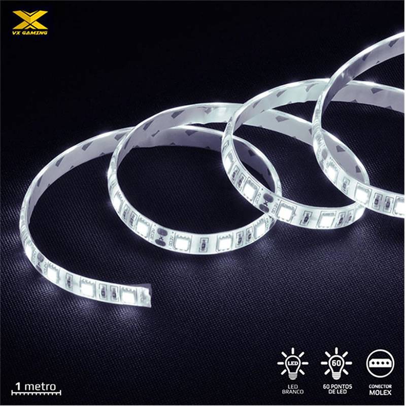 Fita de LED VX Gaming branco com conexão molex 60 pontos de LED 1 metro - LBM1