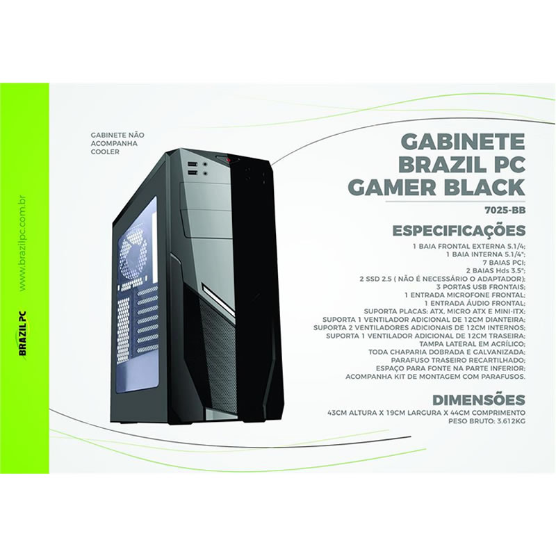 Gabinete gamer Brazilpc suporta até 4 fans lateral acrílico - 7025bb - Imagem 4