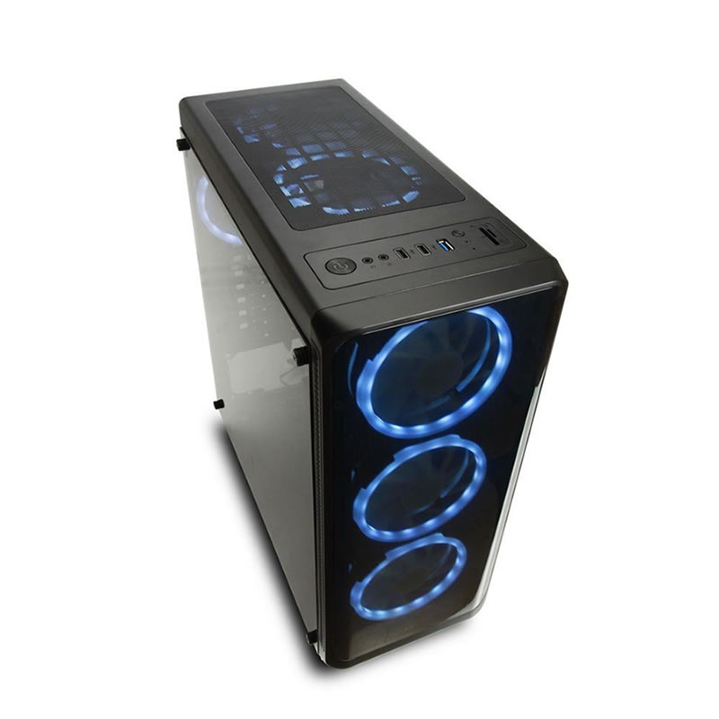 Gabinete gamer Warrior Modoc com lateral em vidro, USB 3.0, preto - GA178
