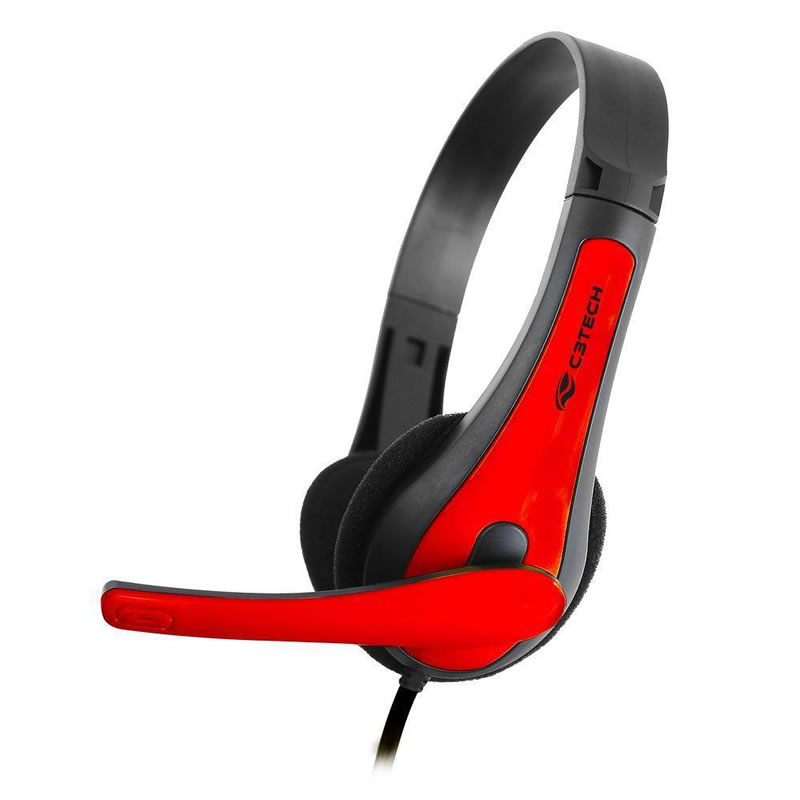 Headset gamer C3Tech c/microfone P2 preto e vermelho PH-30BK - Imagem 2