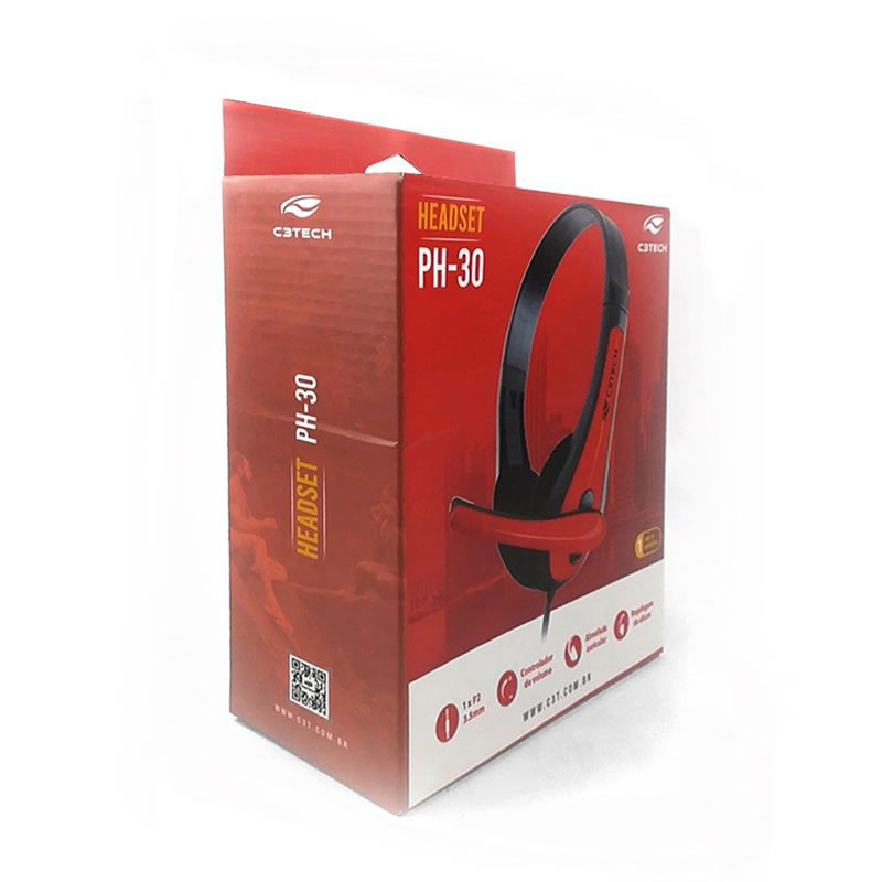 Headset gamer C3Tech c/microfone P2 preto e vermelho PH-30BK - Imagem 4