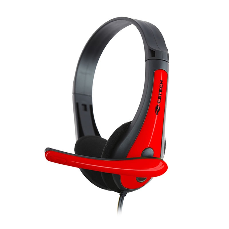Headset gamer C3Tech c/microfone P2 preto e vermelho PH-30BK
