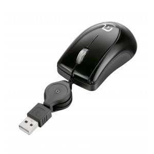 Mouse com fio Mini USB 800DPI cabo de 75cm 3 botões textura emborrachada retrátil preto - MO205