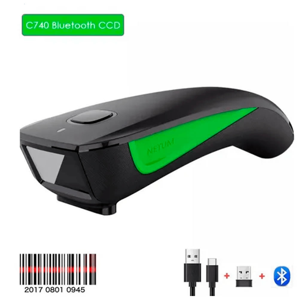 Leitor Código De Barras Netum C740, Bluetooth E USB, Preto Com Verde - Imagem 3