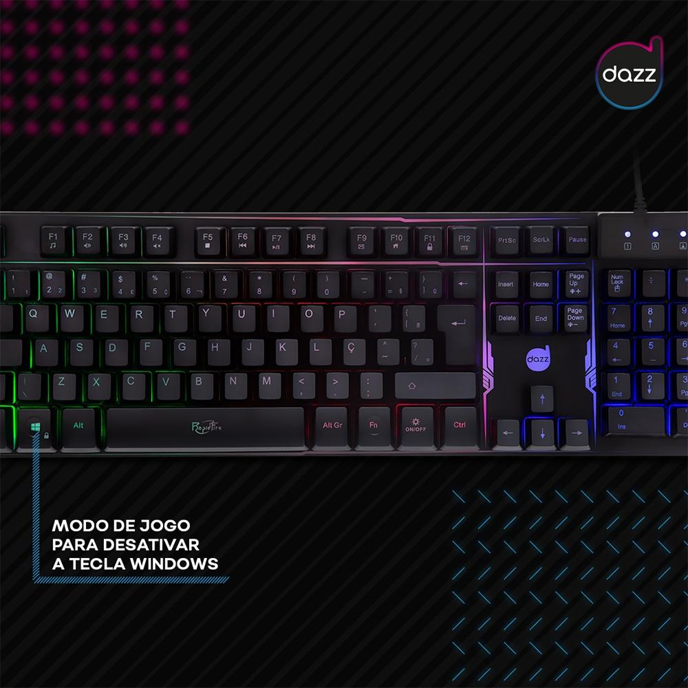 Teclado Gamer Dazz Rapid Fire Revolution, LED Rainbow, Anti-Ghosting, ABNT2 - 625203 - Imagem 2