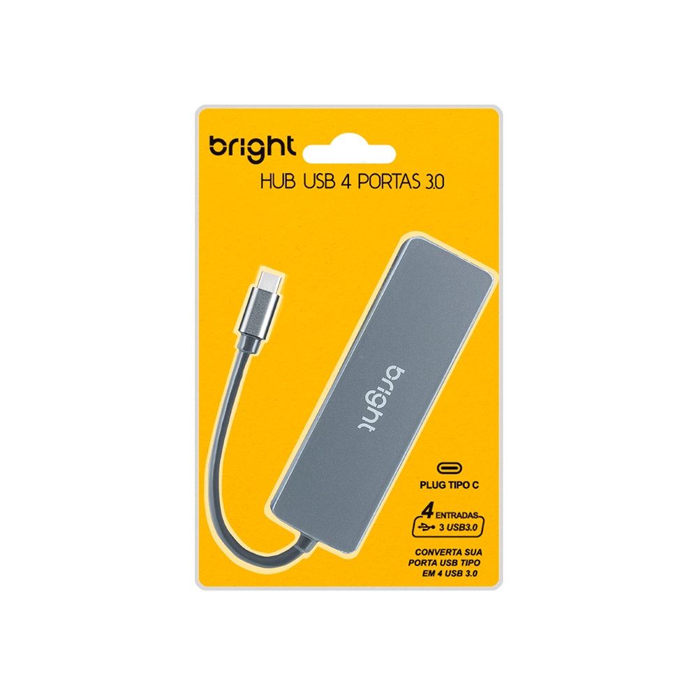 Hub Bright 4 Portas Usb 3.0 - Hb001 Cinza - Imagem 3