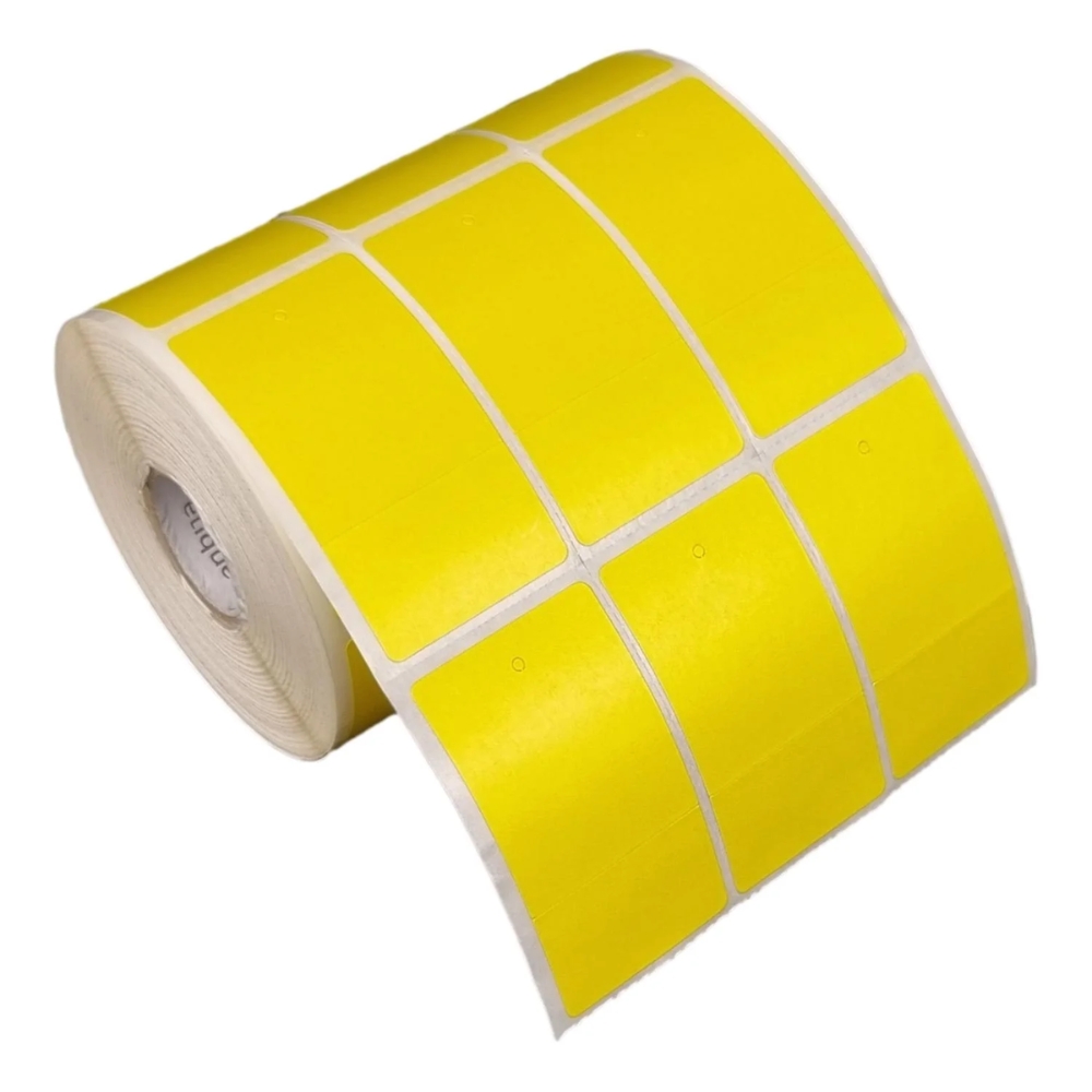 Etiqueta Tag Roupa 33x60mm Amarelo 3 Col 1 Picote Couche P Ribbon Rolo C1428 E 30m