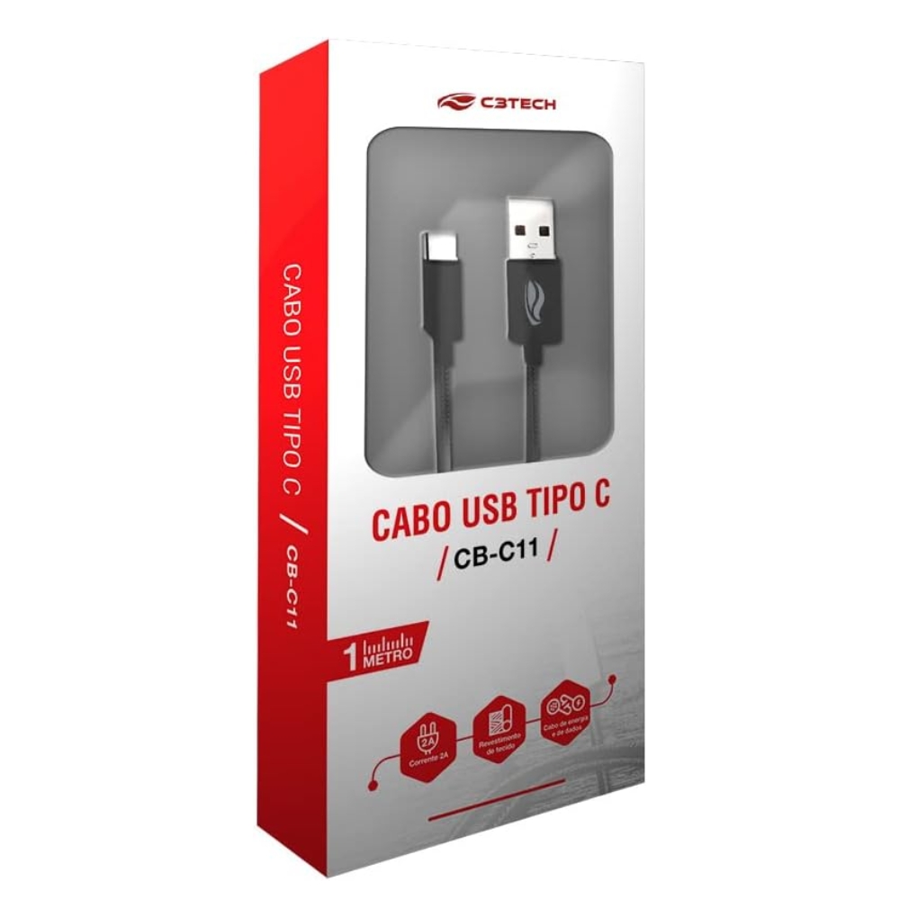 Cabo C3plus Usb Tipo C 1m 2a Cb-c11bk